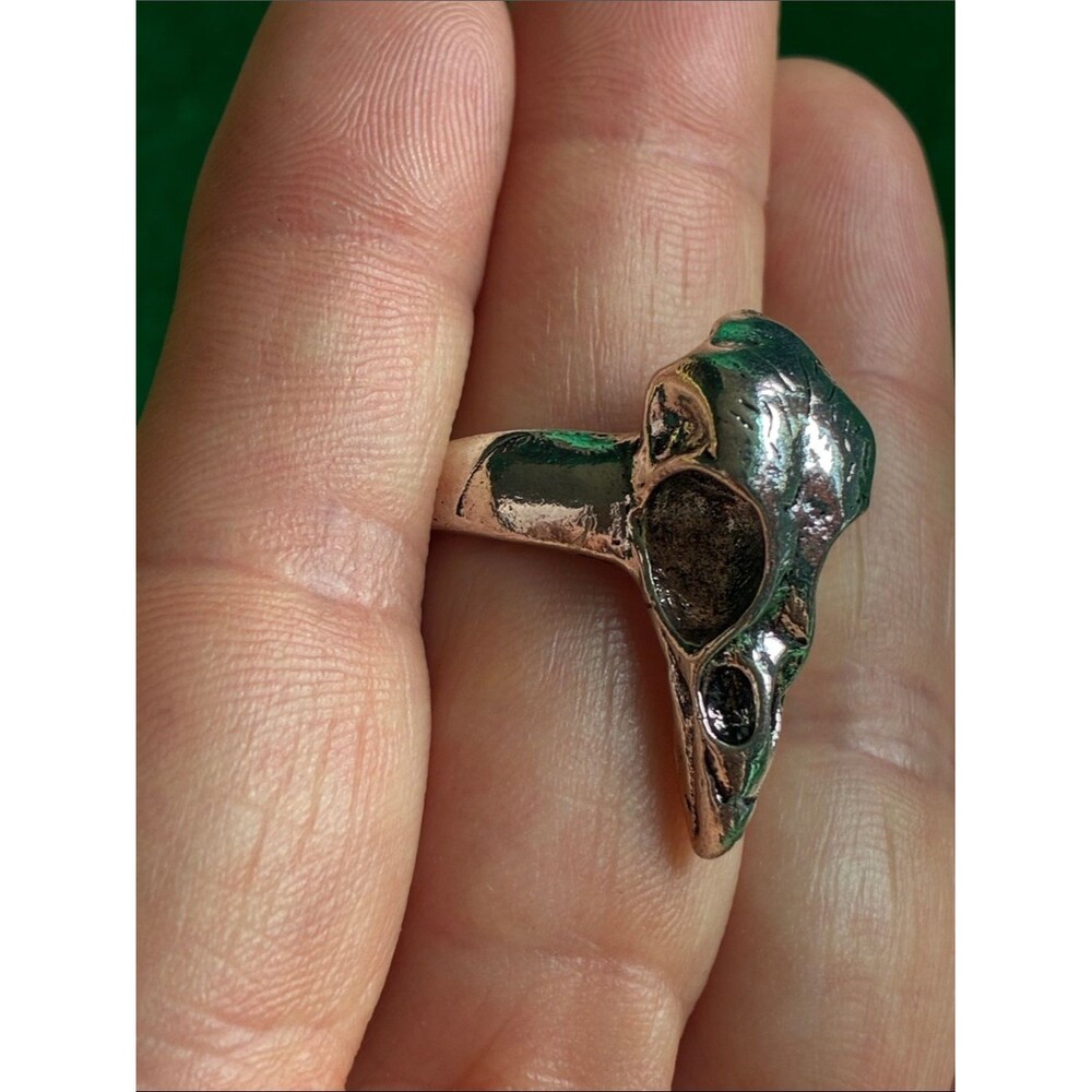 Gothic raven crow skull adjustable ring in silvertone Edgar Allan Poe inspired